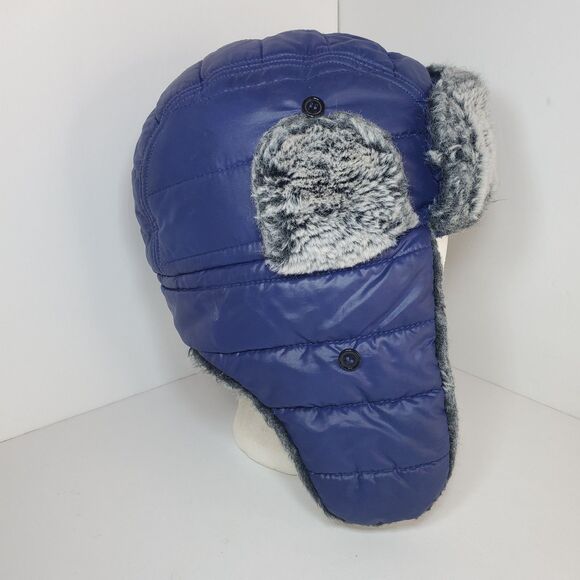 Trapper Aviator Hat Youth Med Faux Fur Blue Nylon Winter Gorpcore Ski Snow - Picture 4 of 6